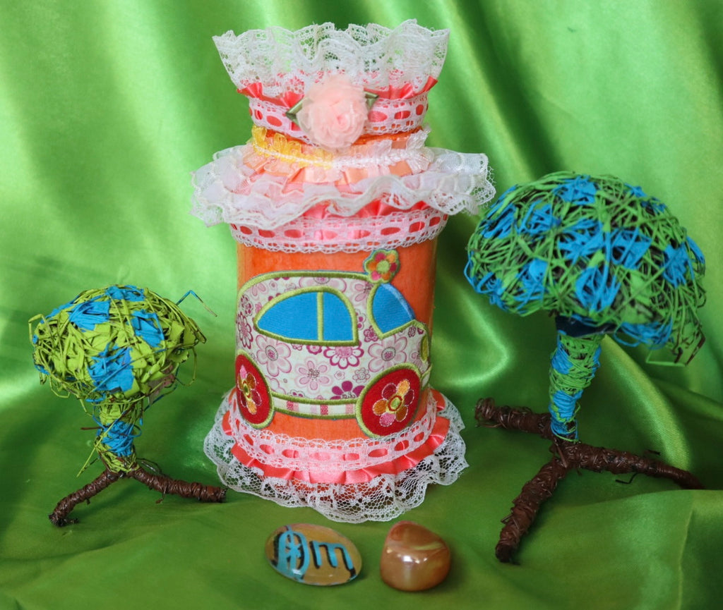 VW Bug Gypsy Jar & Flower Power Pillow Set (Sweet Floral Scented Pillow)