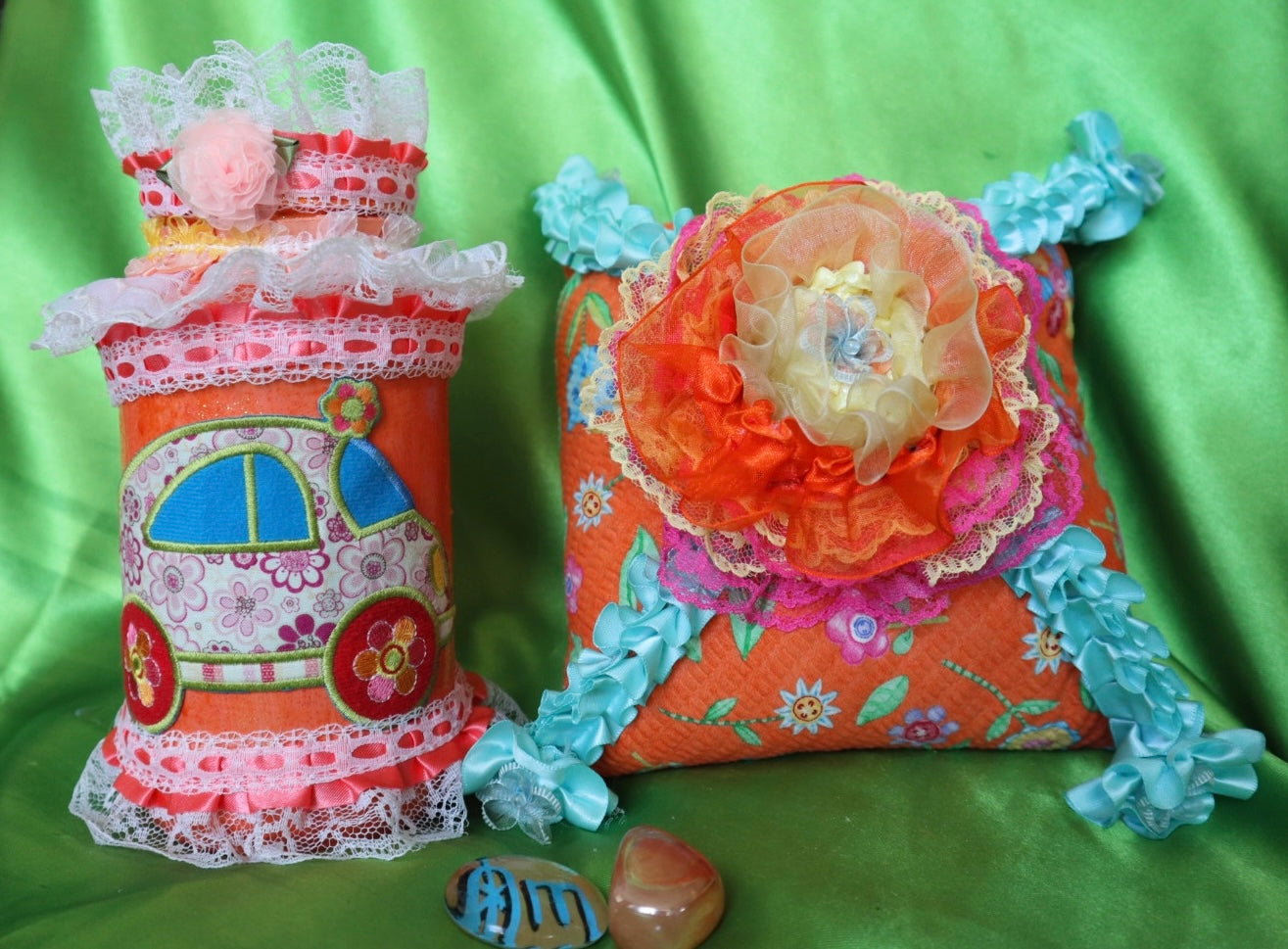 VW Bug Gypsy Jar & Flower Power Pillow Set (Sweet Floral Scented Pillow)