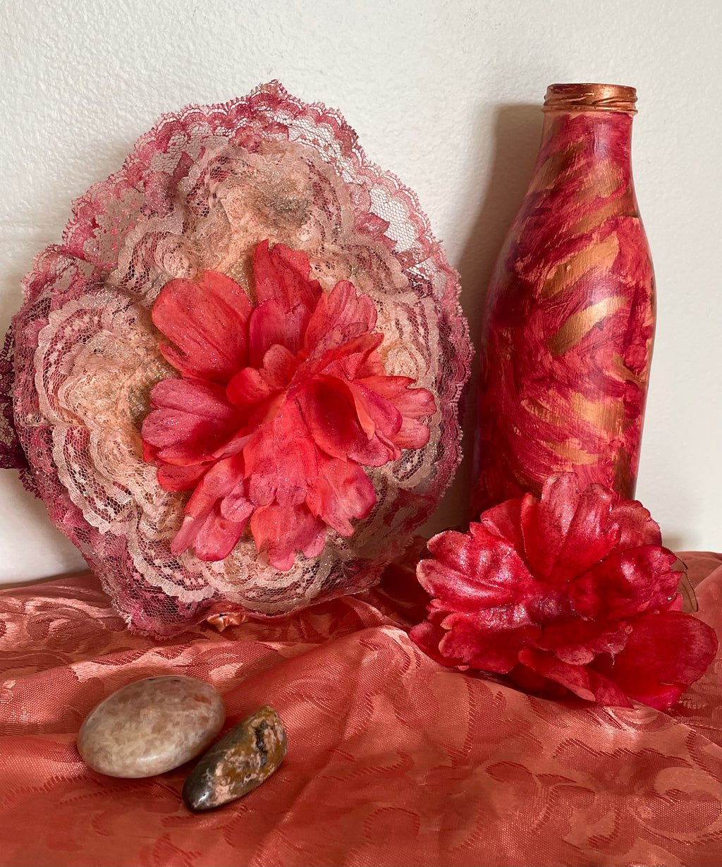 Blossoms And Petals Of Mystique Gypsy Bottle And Pillow Set