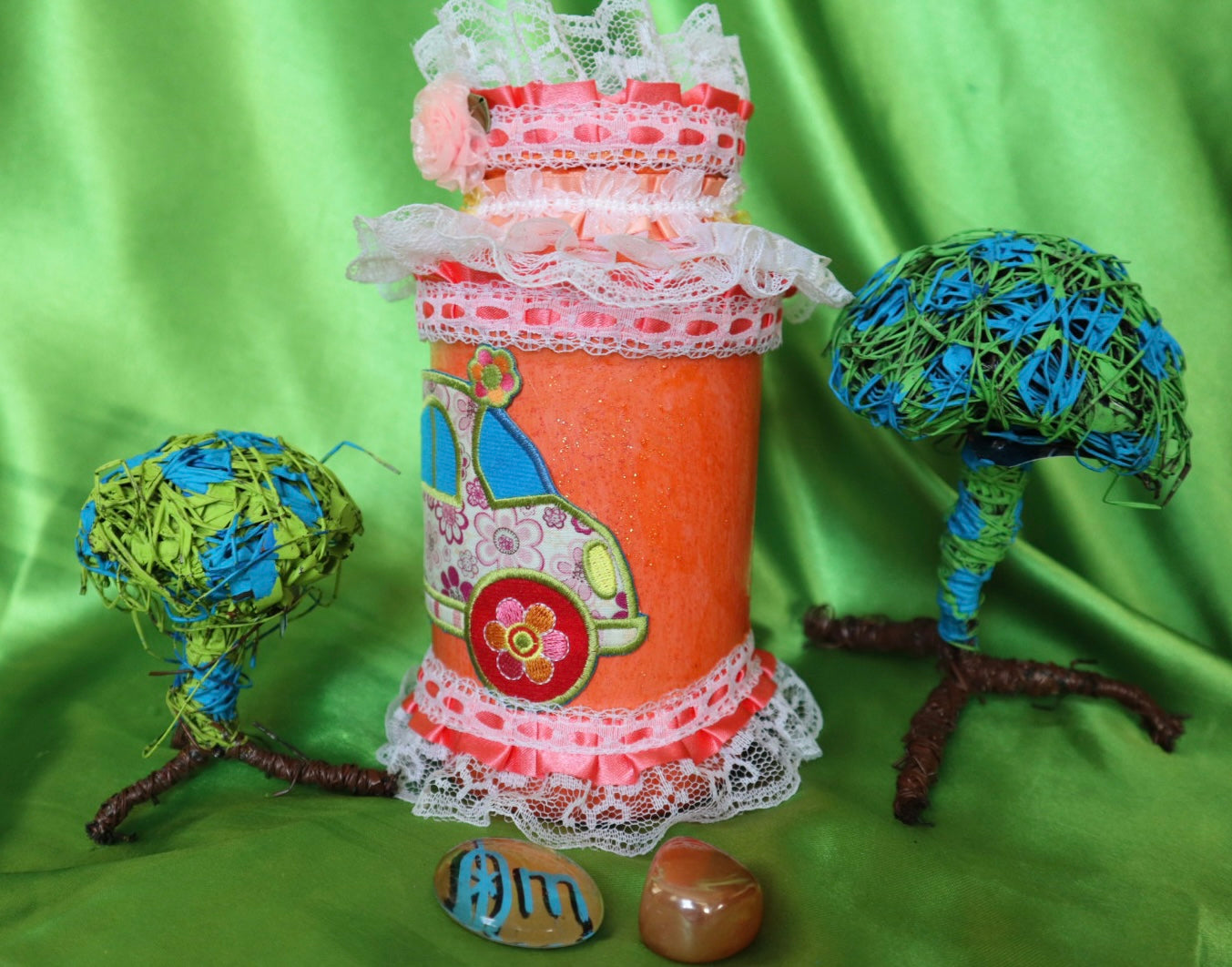 VW Bug Gypsy Jar & Flower Power Pillow Set (Sweet Floral Scented Pillow)