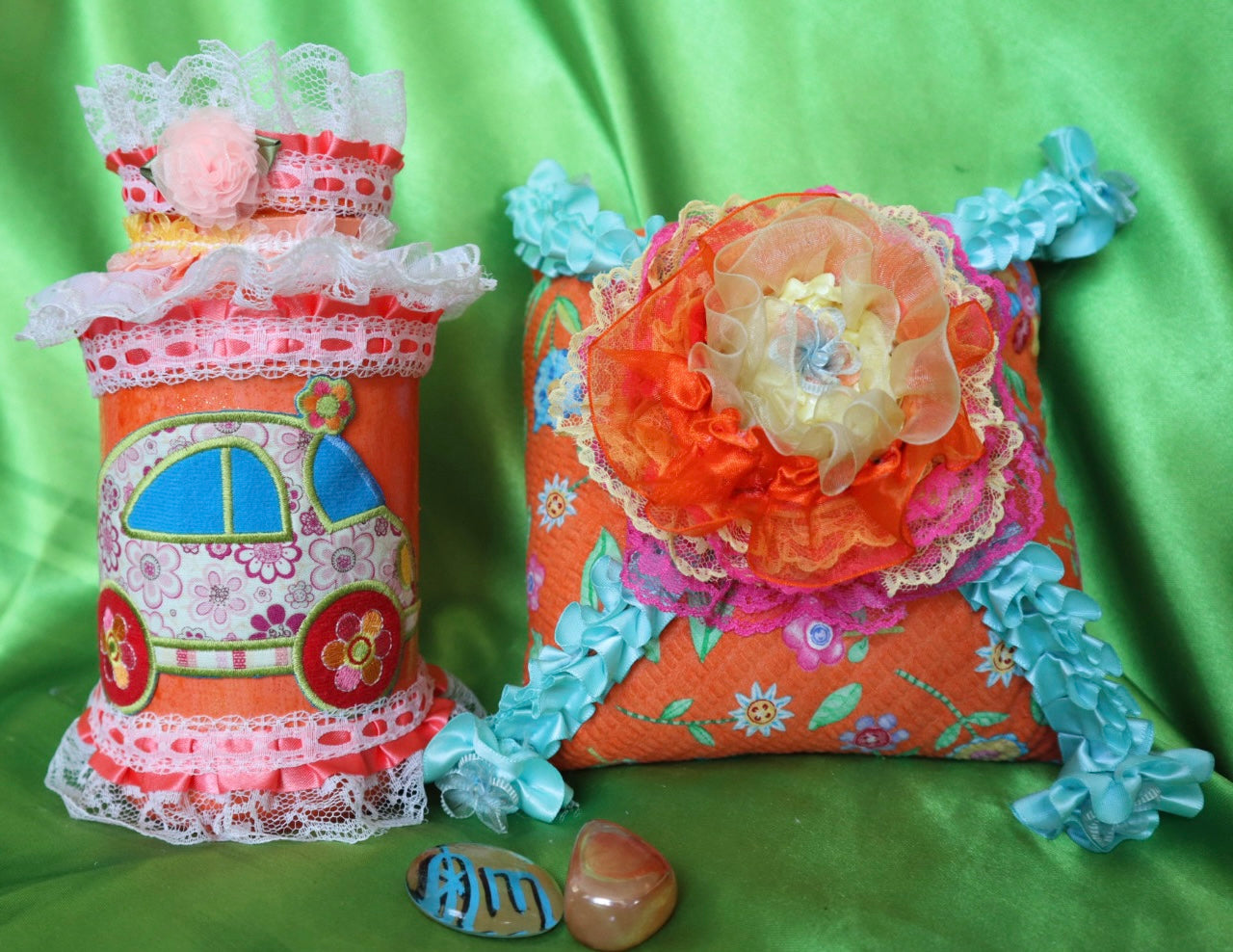 VW Bug Gypsy Jar & Flower Power Pillow Set (Sweet Floral Scented Pillow)