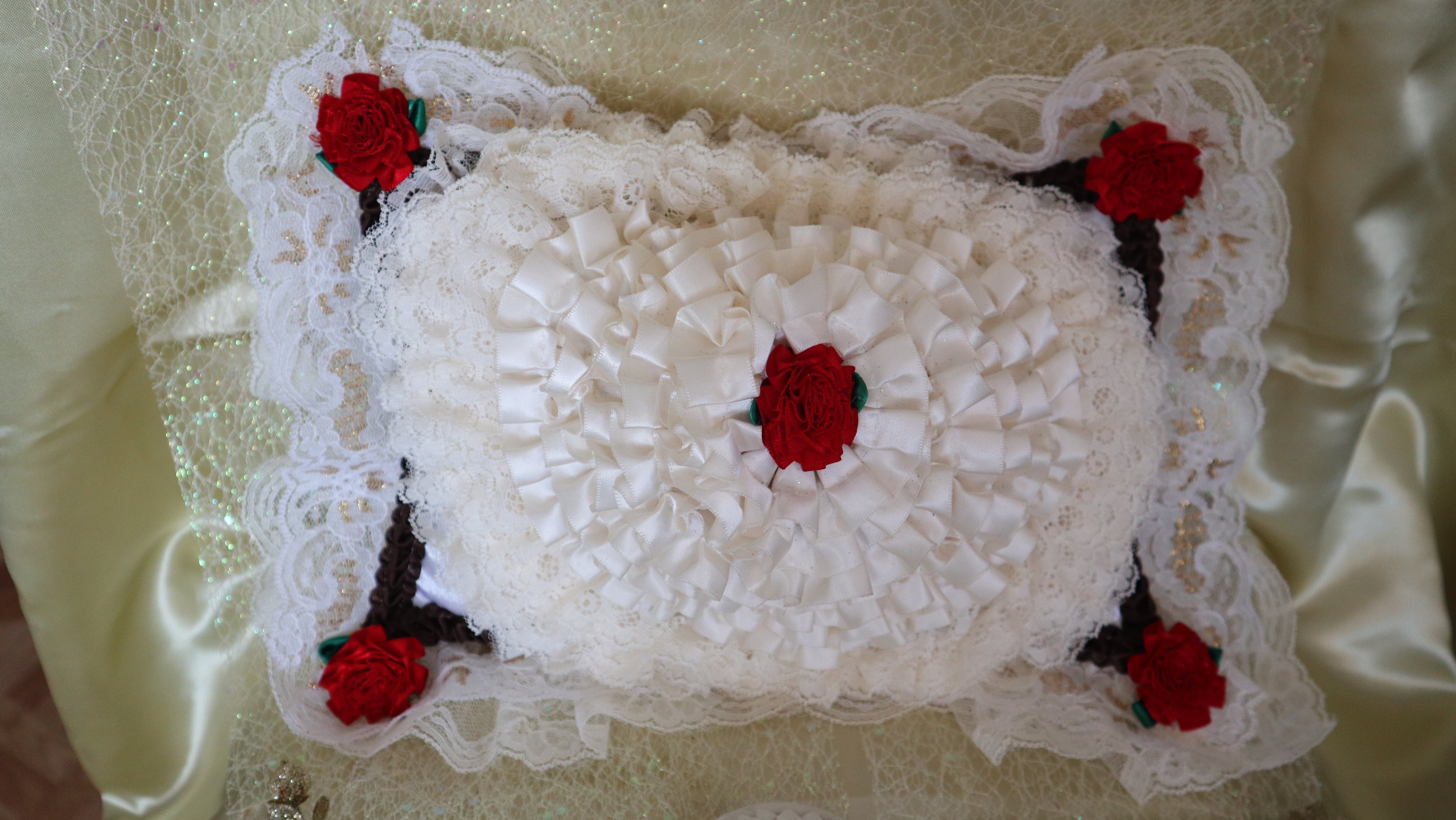 Hand Crafted Red Roses Pillow