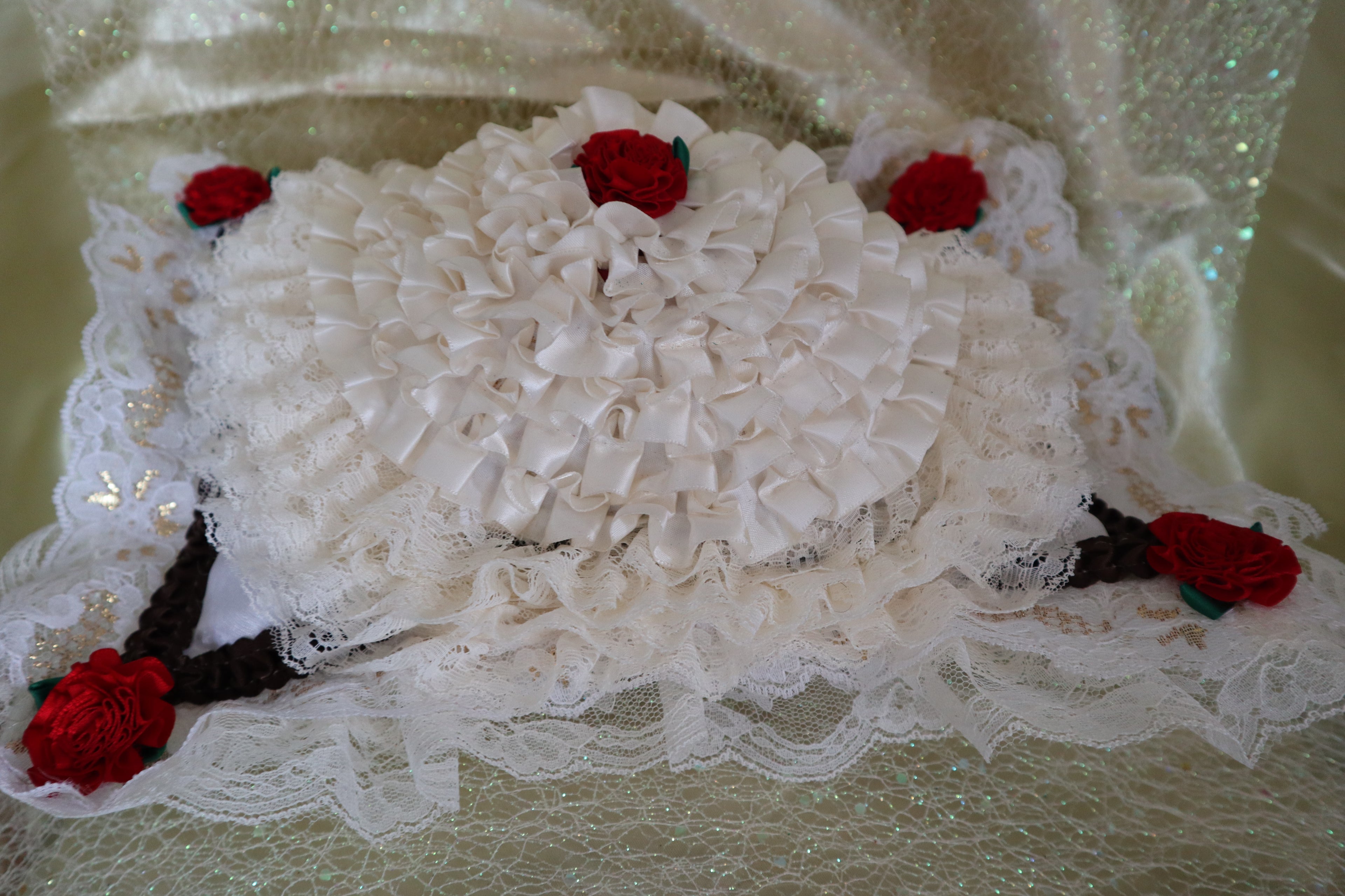 Hand Crafted Red Roses Pillow