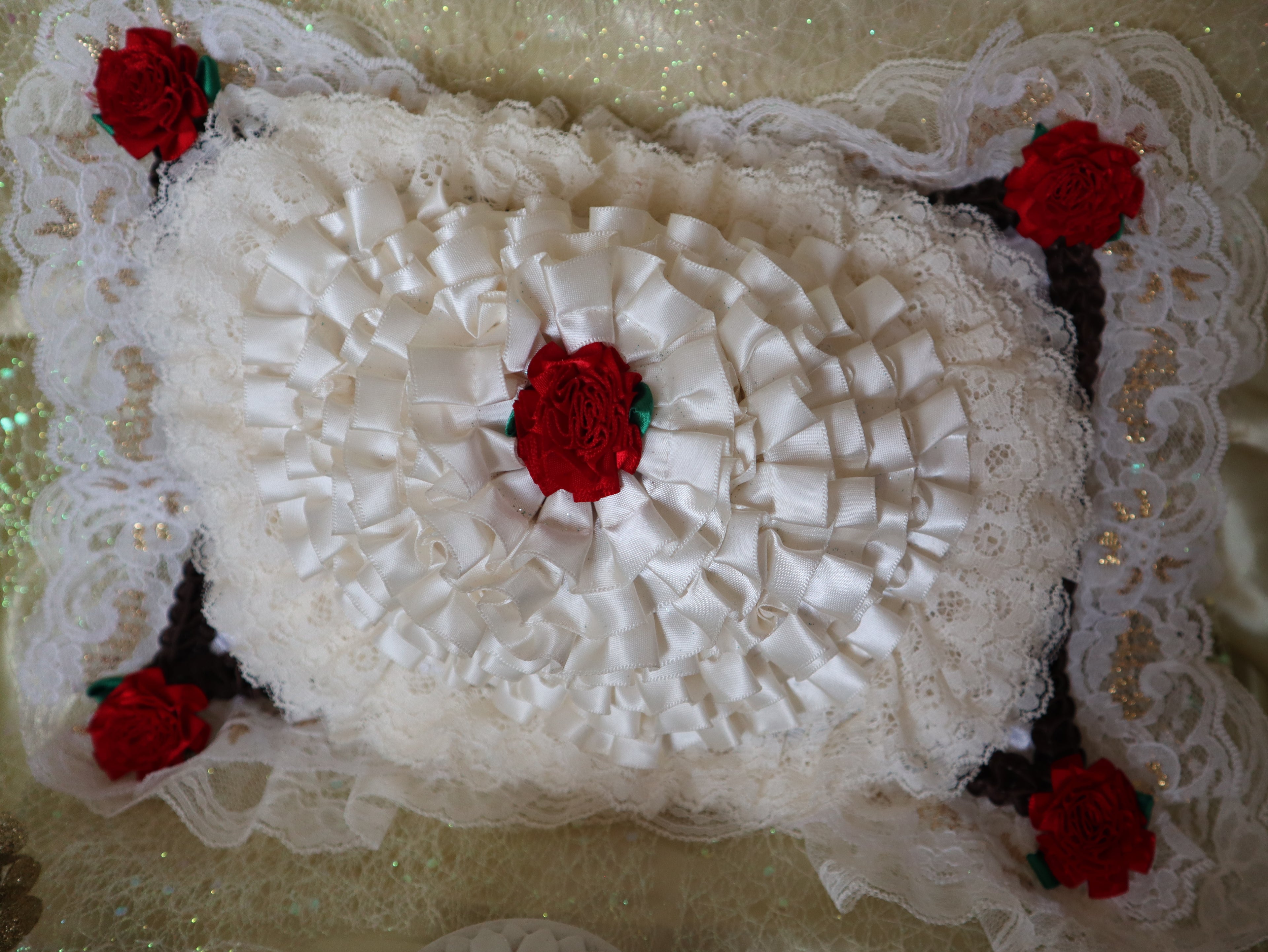 Hand Crafted Red Roses Pillow