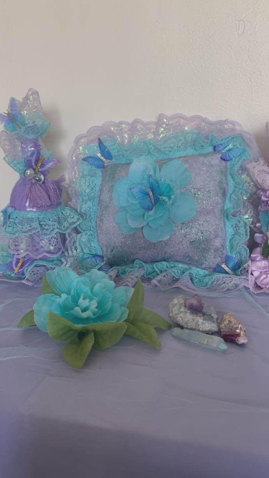 Hand Crafted Butterfly Harmony Pillow, Gypsy Jar & Bottle Set